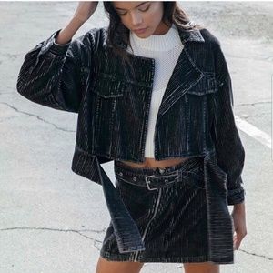Destressed Corduroy Mini Skirt & Jacket Set